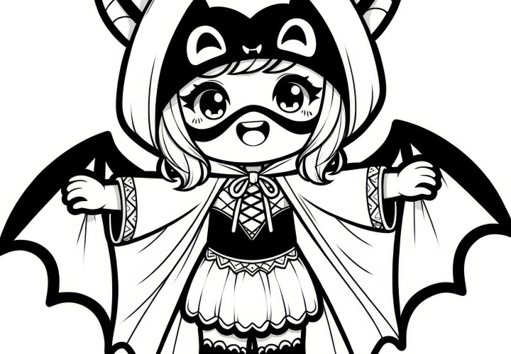 Halloween costume with a cool superheroine: picture to color (free)