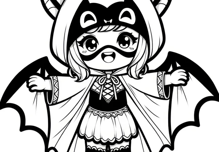 Disfraz de Halloween con una superheroína genial: imagen para colorear (Gratis)