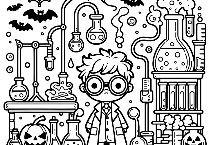 Halloween costume mad scientist: coloring page for download (free)