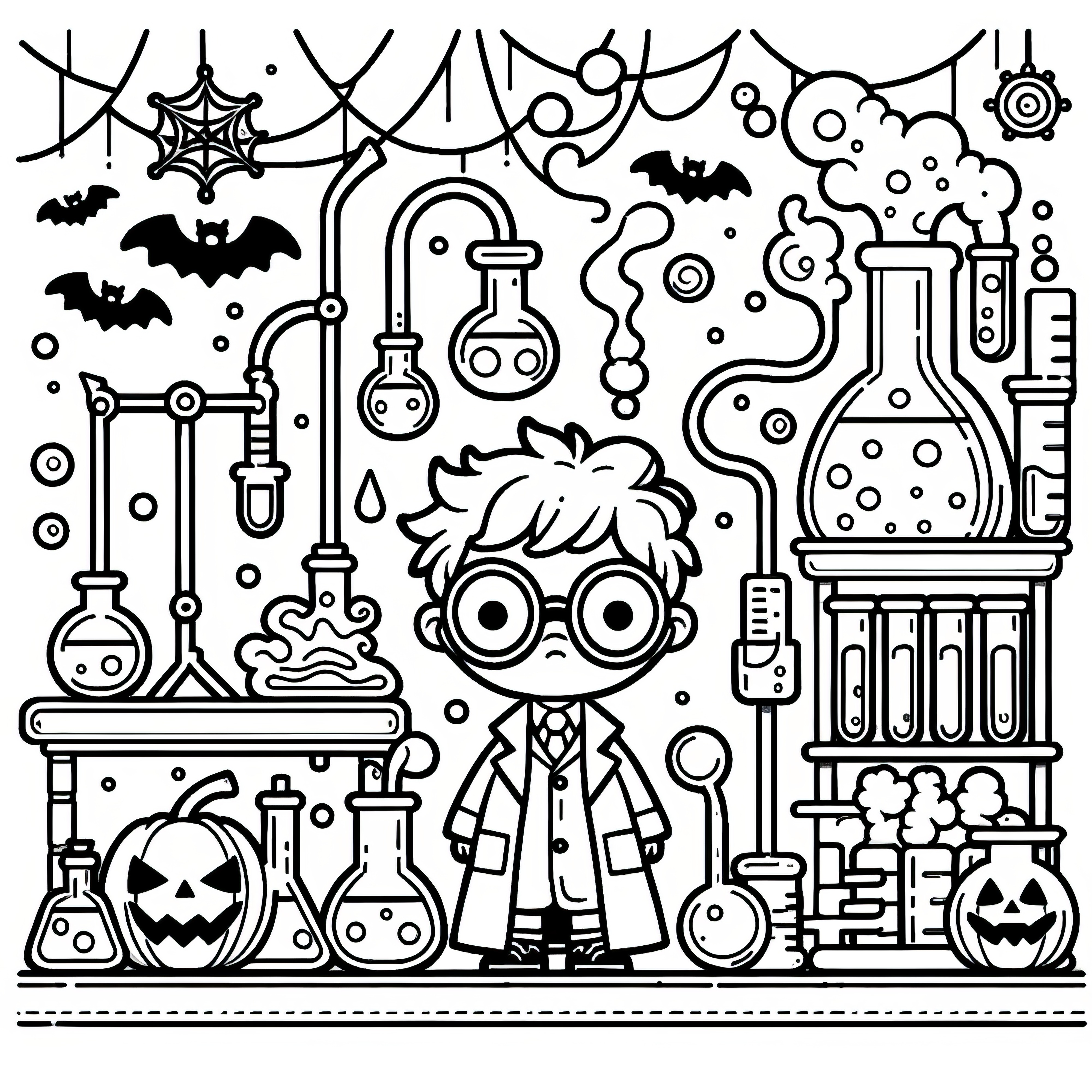 Halloween costume mad scientist: Coloring page for download (Free)