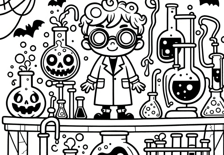 Halloween costume crazy professor in action: coloring picture (Free)