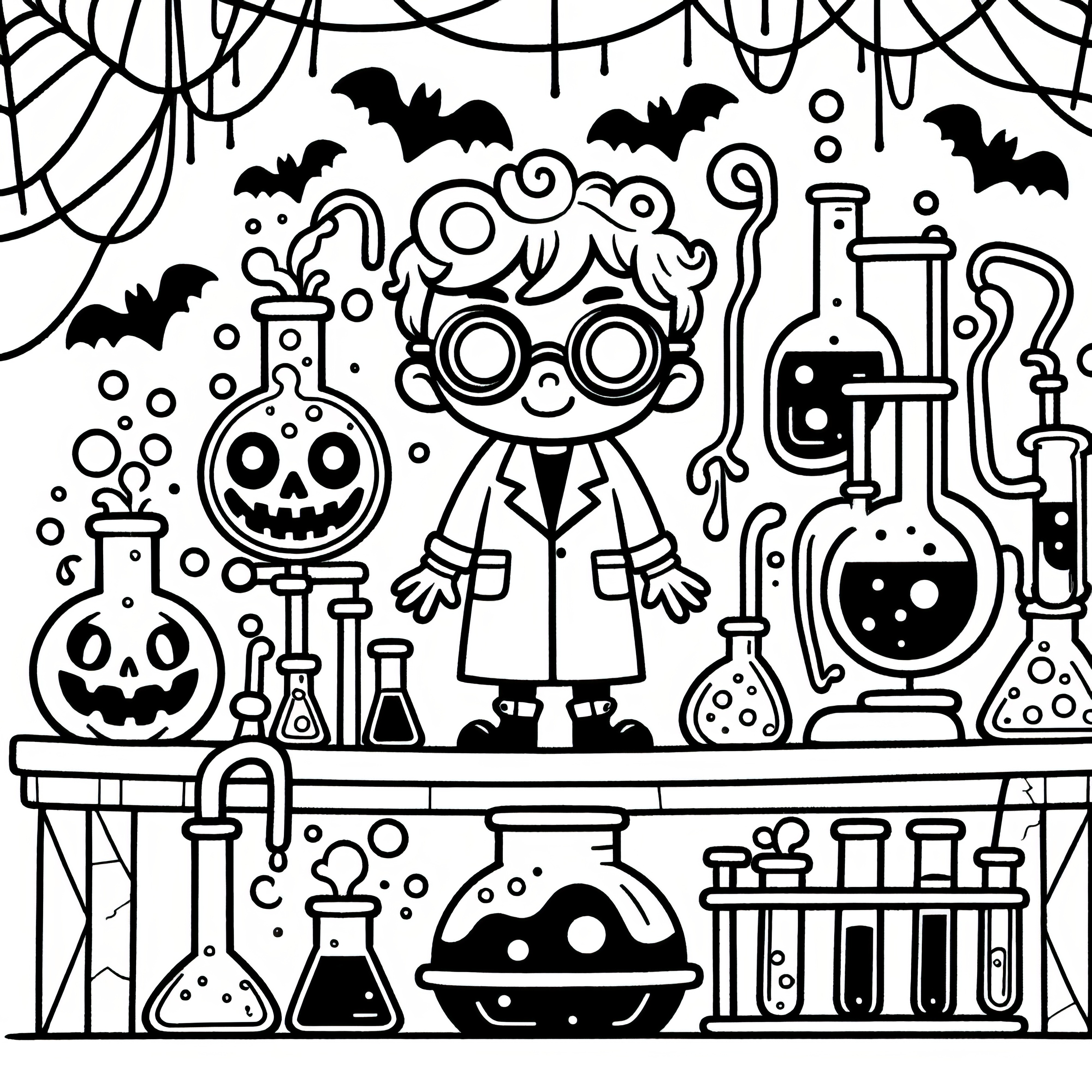 Halloween costume crazy professor in action: coloring picture (Free)