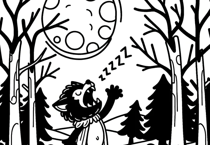 Disfraz de Halloween de hombre lobo en el bosque: Dibujo para colorear, descarga gratuita