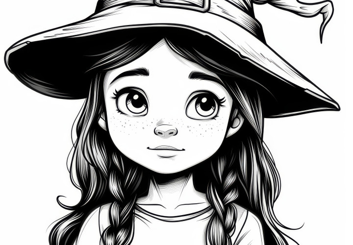 Beautiful witch in Halloween costume as a coloring picture (Free)