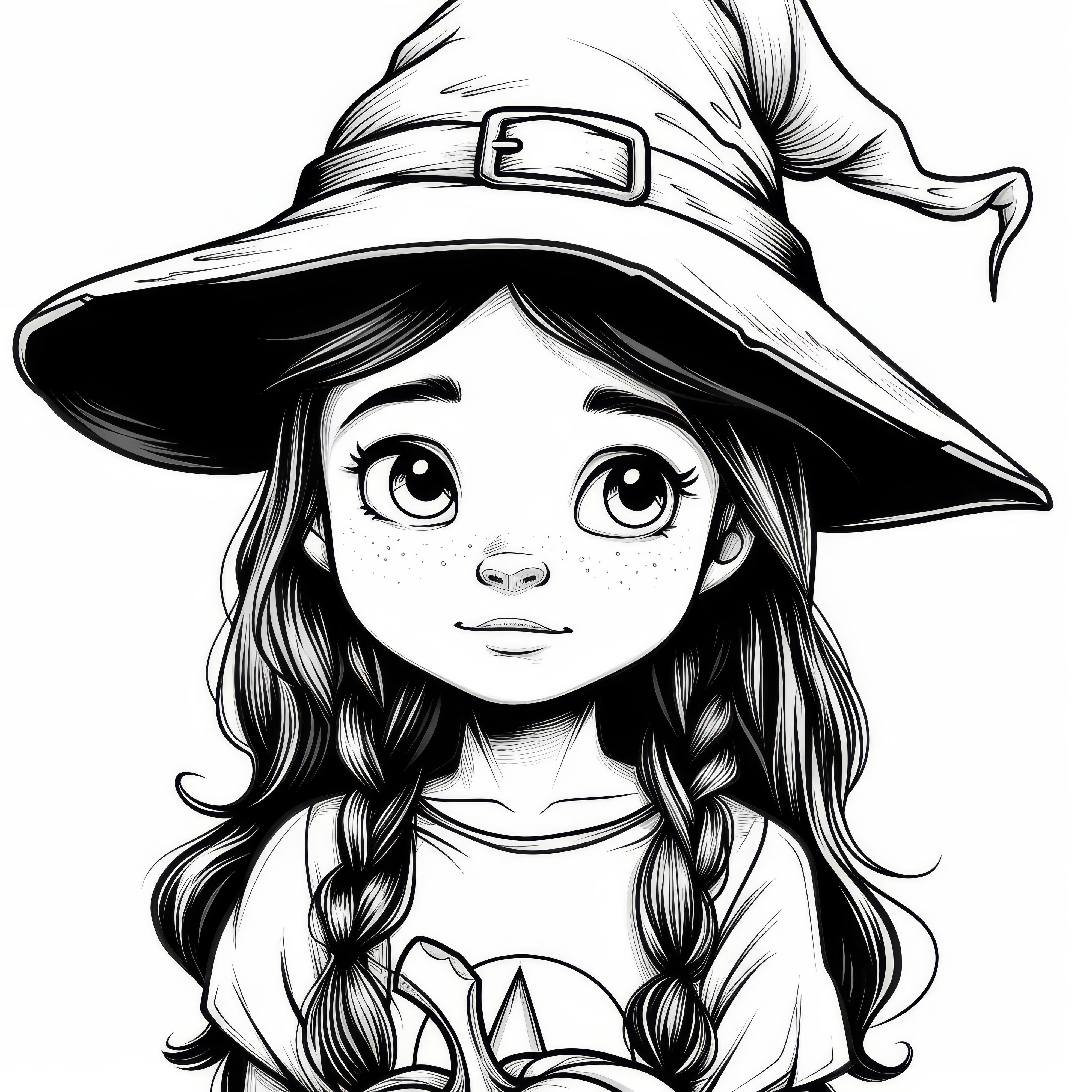 Beautiful witch in Halloween costume as coloring picture (Free)