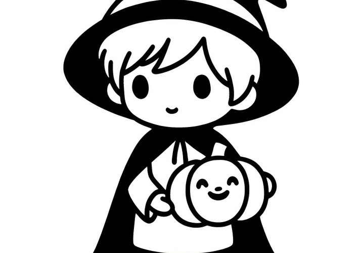 Halloween costume: Little wizard as a simple coloring page (Free)