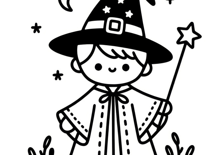 Halloween costume wizard: Simple free coloring page