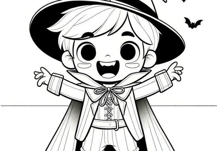 Halloween costume: Happy wizard as a coloring page to print (Free)