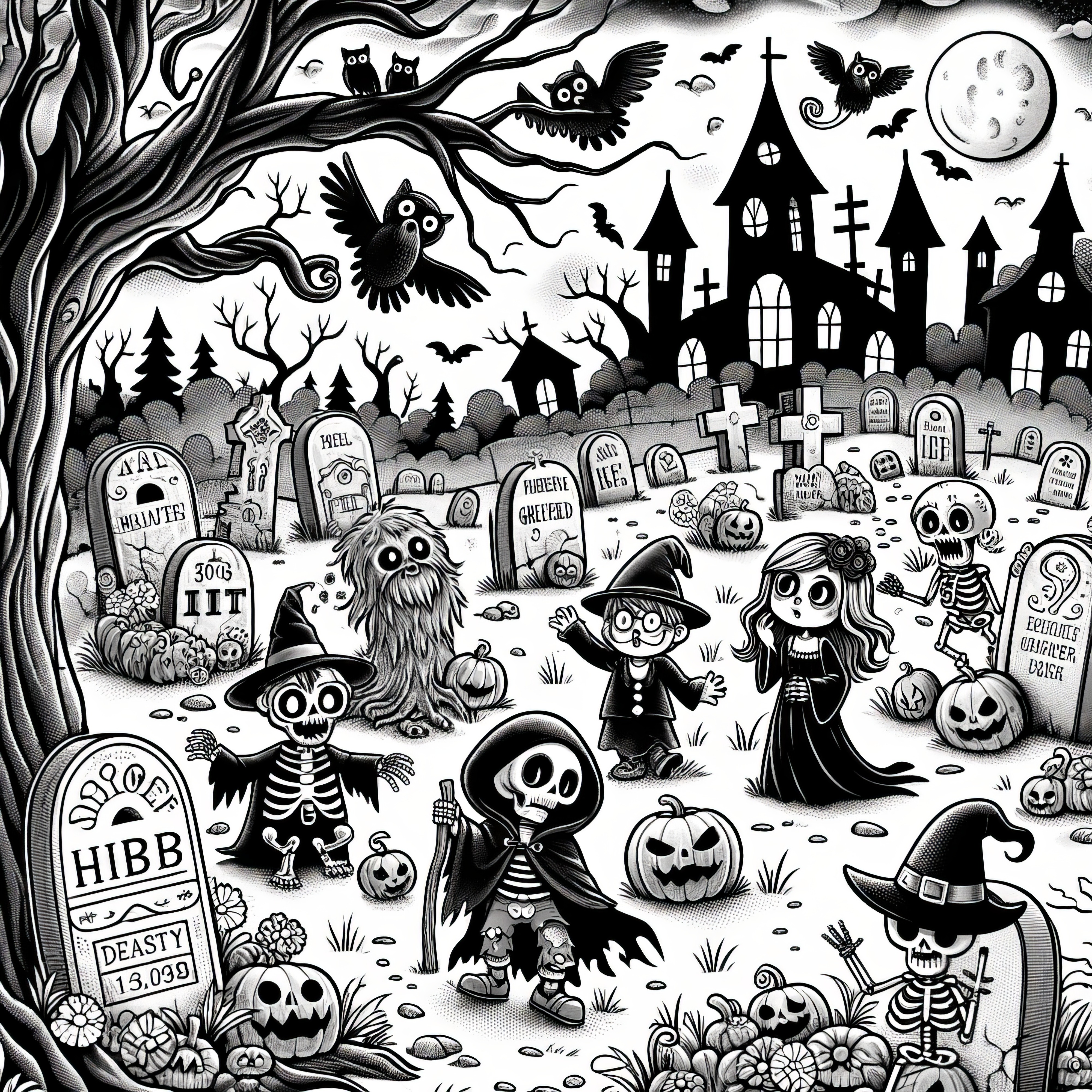 Cementerio Monster Party: Dibujo de Halloween para descargar (Gratis)