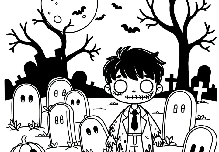 Monstruos en el cementerio: ¡Imagen de Halloween para colorear espeluznante para descargar (Gratis)