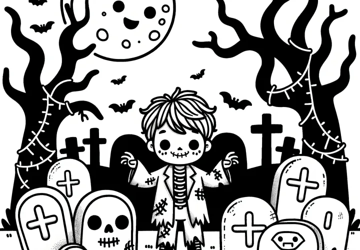 Monstruos en el cementerio: hoja de colorear de Halloween para descargar (Gratis)