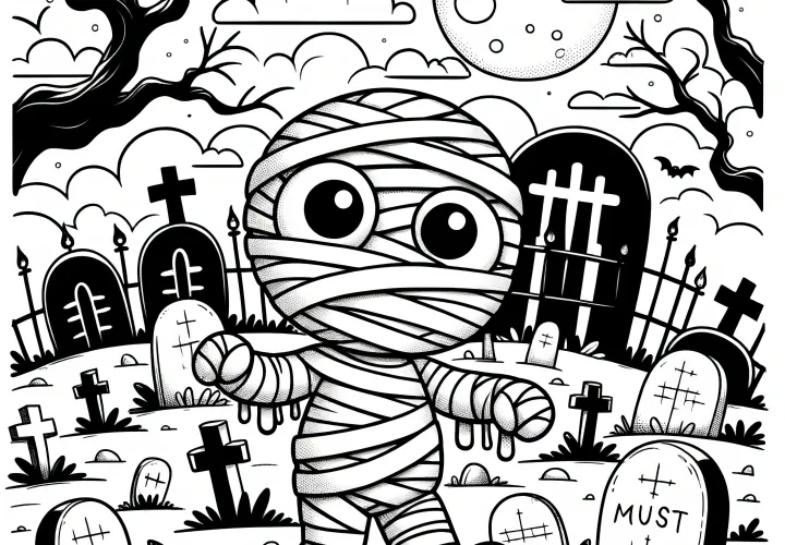 Momia en el cementerio: imagen de Halloween para colorear (Gratis)