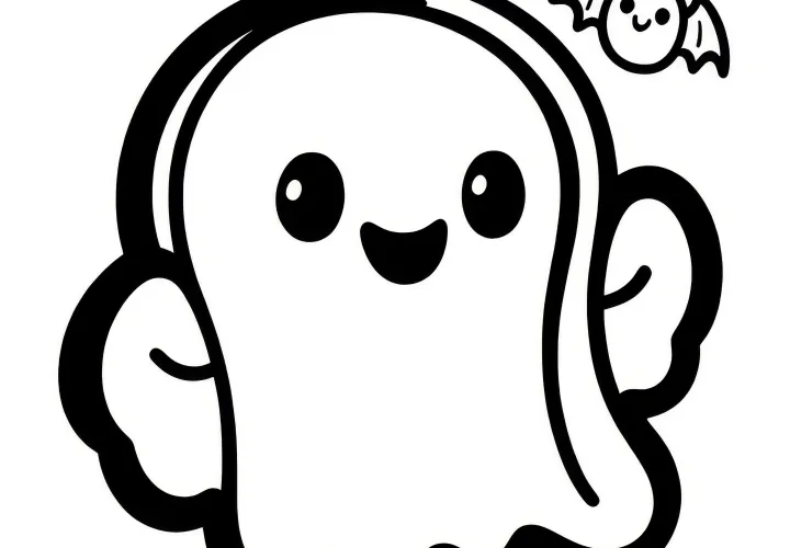 Imagen gratis para colorear de Halloween: Fantasma y murciélago