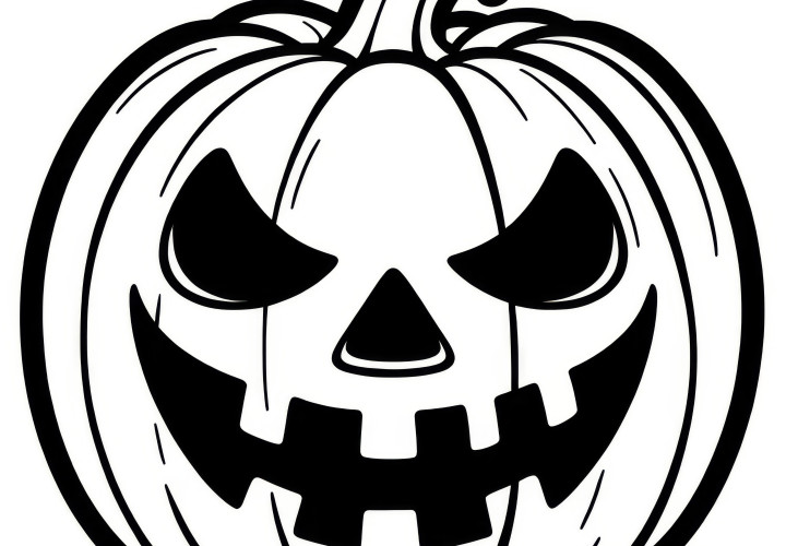 Spooky carved pumpkin: Halloween coloring page (Free)