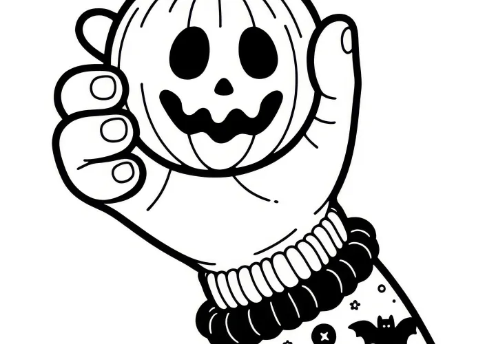 Dibujo para colorear de Halloween: calabaza en una mano (Gratis)