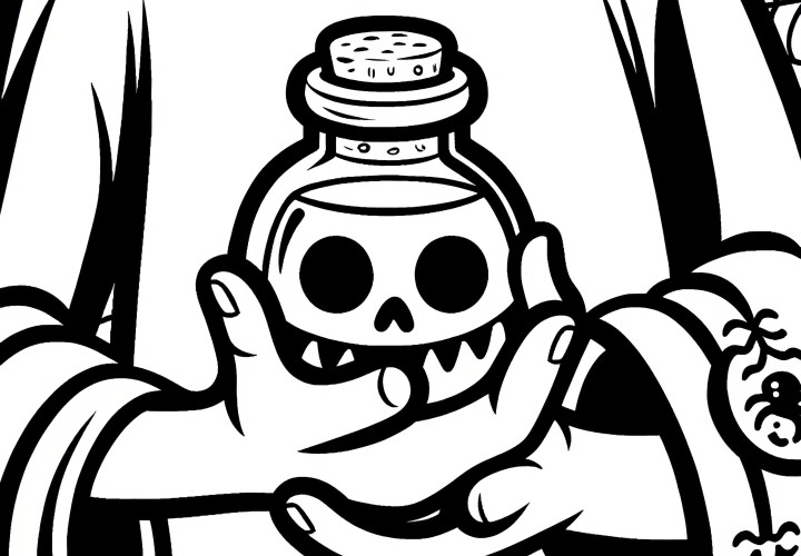 Download skull in a glass: Halloween coloring page (Free)