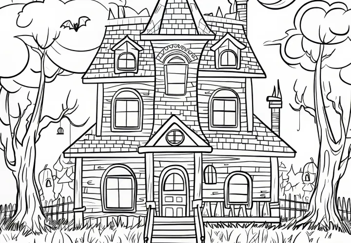 Casa encantada antigua: imagen para colorear de Halloween (Gratis)