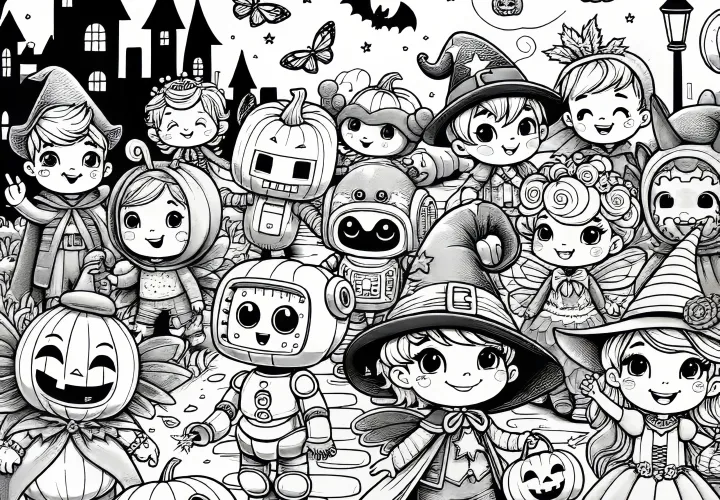 Gran fiesta de monstruos: dibujo para colorear de Halloween (Gratis)