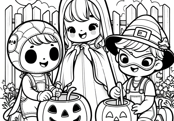 Fiesta de Halloween en el jardín: Imagen para colorear (Gratis)