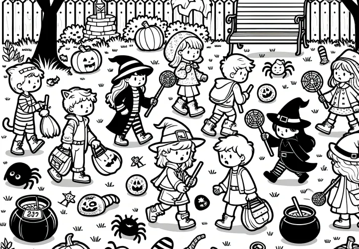 Fiesta de Halloween en la guardería: imagen para colorear (Gratis)