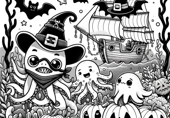 Los animales marinos celebran una fiesta de Halloween: Descarga la plantilla para colorear (Gratis)