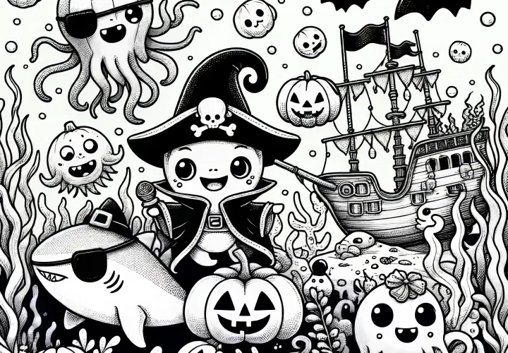 Fiesta de Halloween bajo el agua con piratas y calabazas (Gratis)