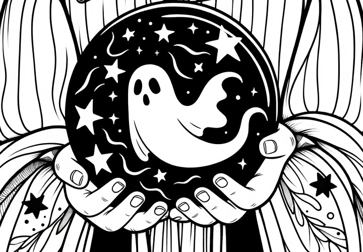 Fortuneteller with magic ball: Free coloring page for Halloween