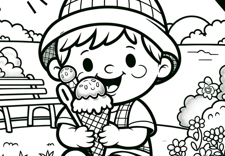 Niño pequeño lame un helado delicioso: Imagen para colorear para descargar (Gratis)