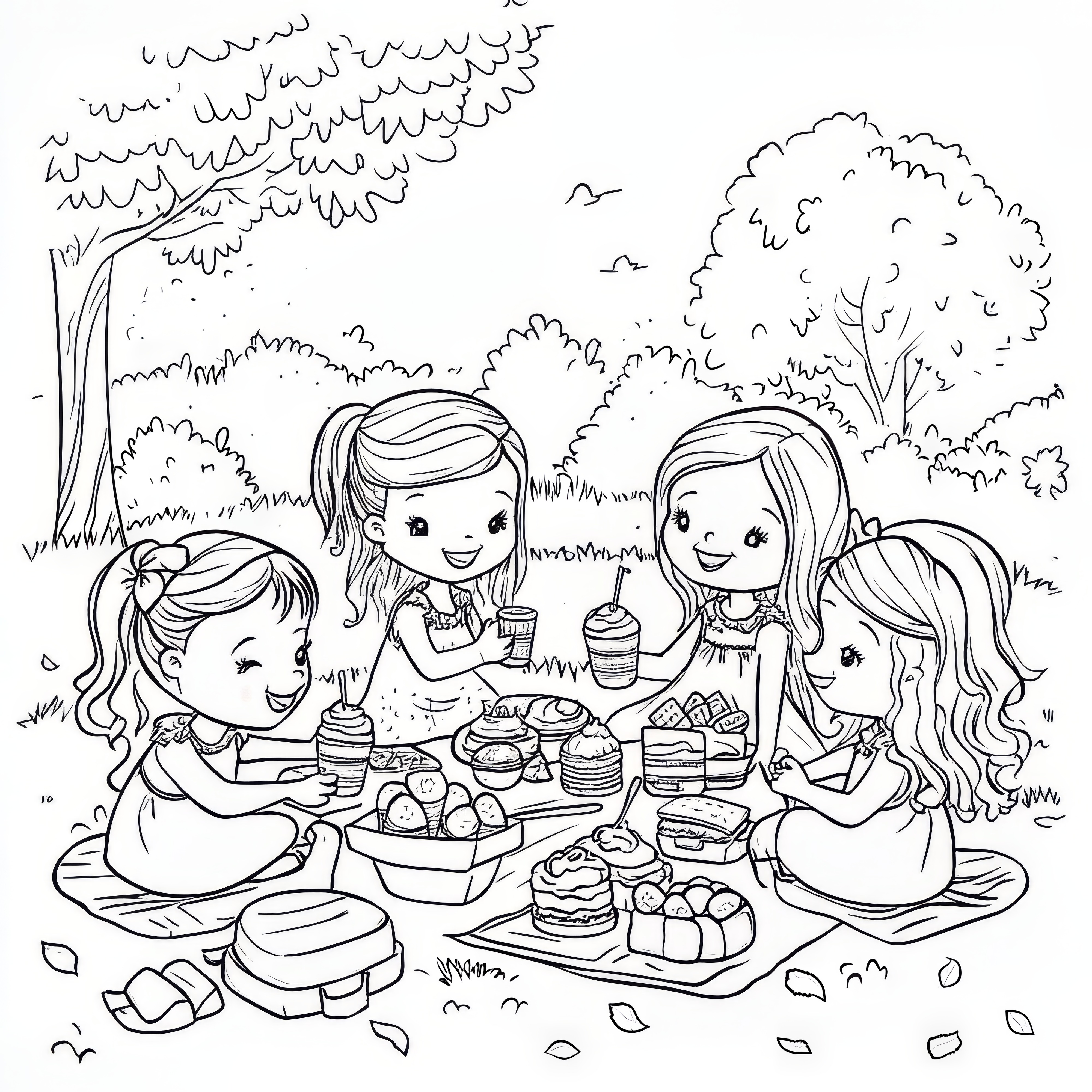 Niña en un picnic en el campo: imagen para colorear para descargar (Gratis)