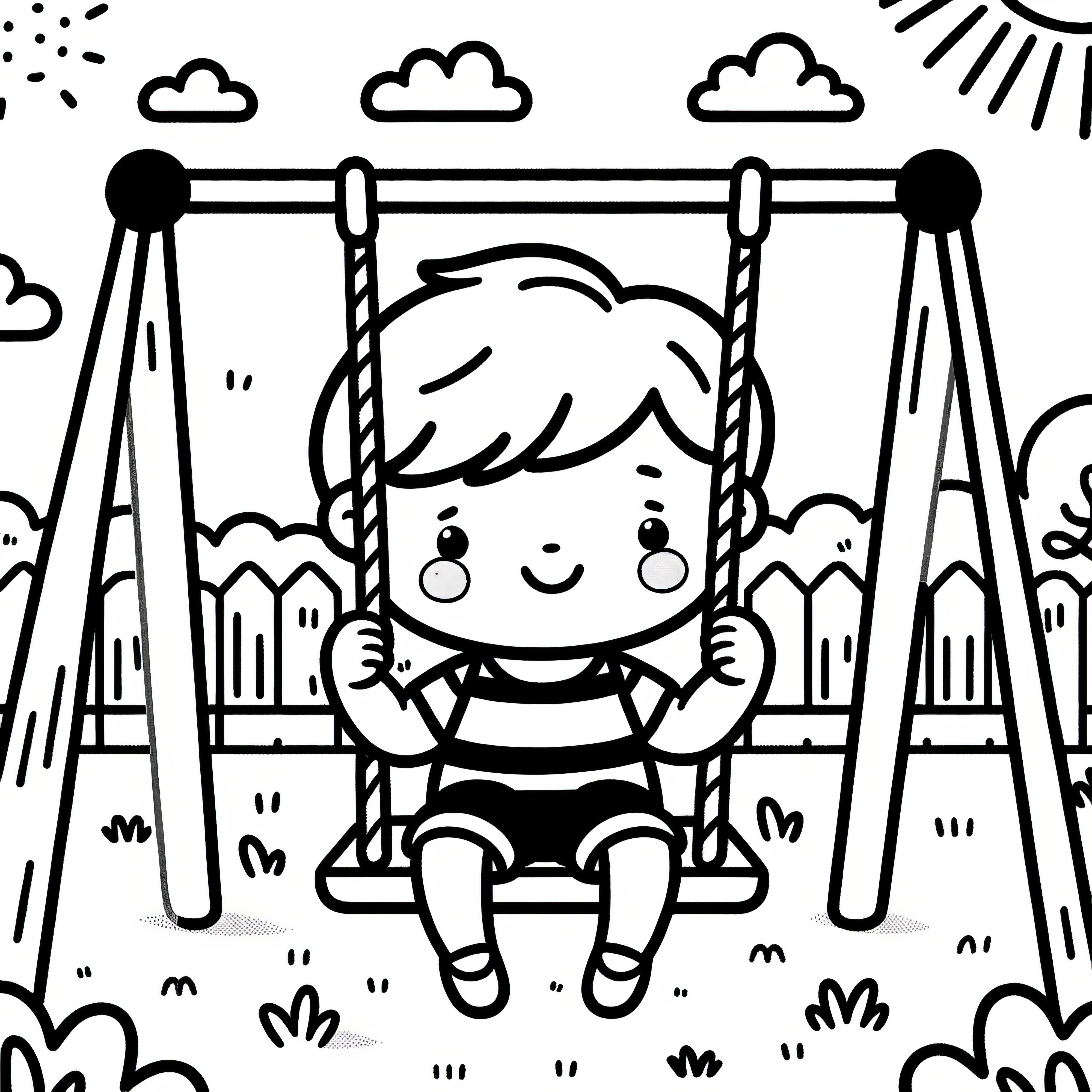 Niño balanceándose: Dibujo para colorear para descargar (Gratis)