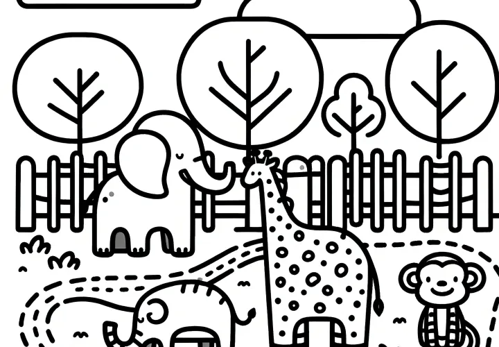 Animales divertidos del zoo: Plantilla de colorear sencilla para niños (Gratis)