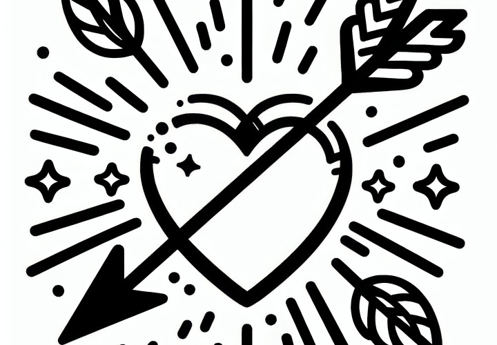 Heart with Cupid's arrow: Simple coloring page for Valentine's Day (Free)