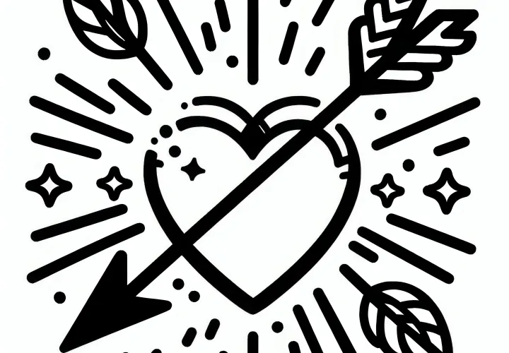 Heart with Cupid's arrow: Simple coloring page for Valentine's Day (Free)