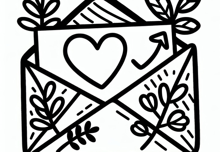 Envelope with heart: Valentine's Day coloring page (Free)