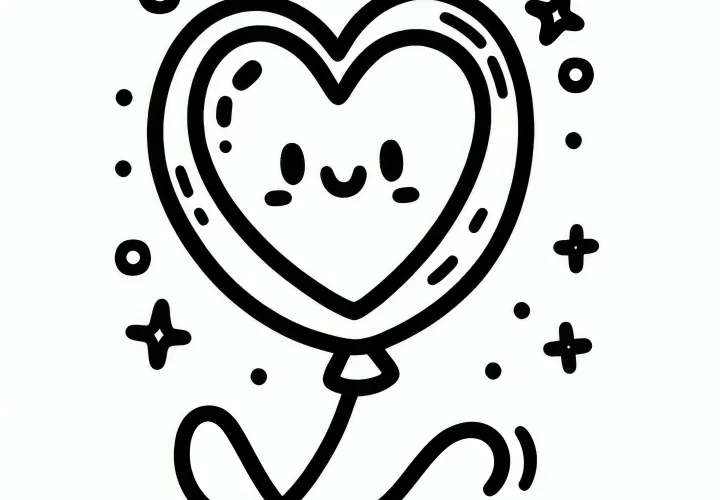 Single heart-shaped balloon: Coloring page for Valentine's Day (Free)