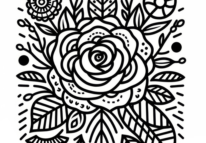 Rose for Valentine's Day: Simple coloring page (Free)