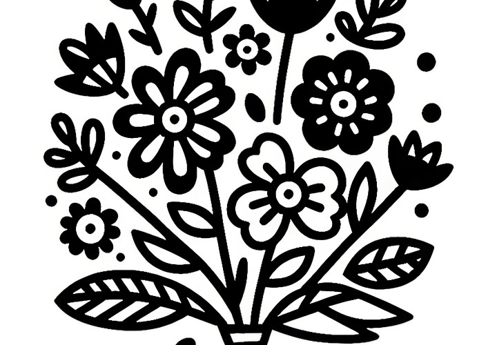 Bouquet of flowers for Valentine's Day: Simple coloring page (Free)