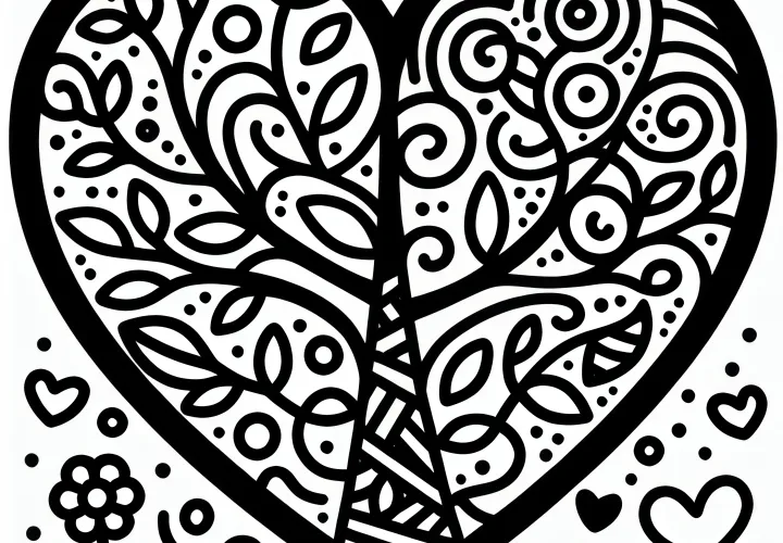 Tree in heart shape for Valentine's Day: Coloring page (Free)