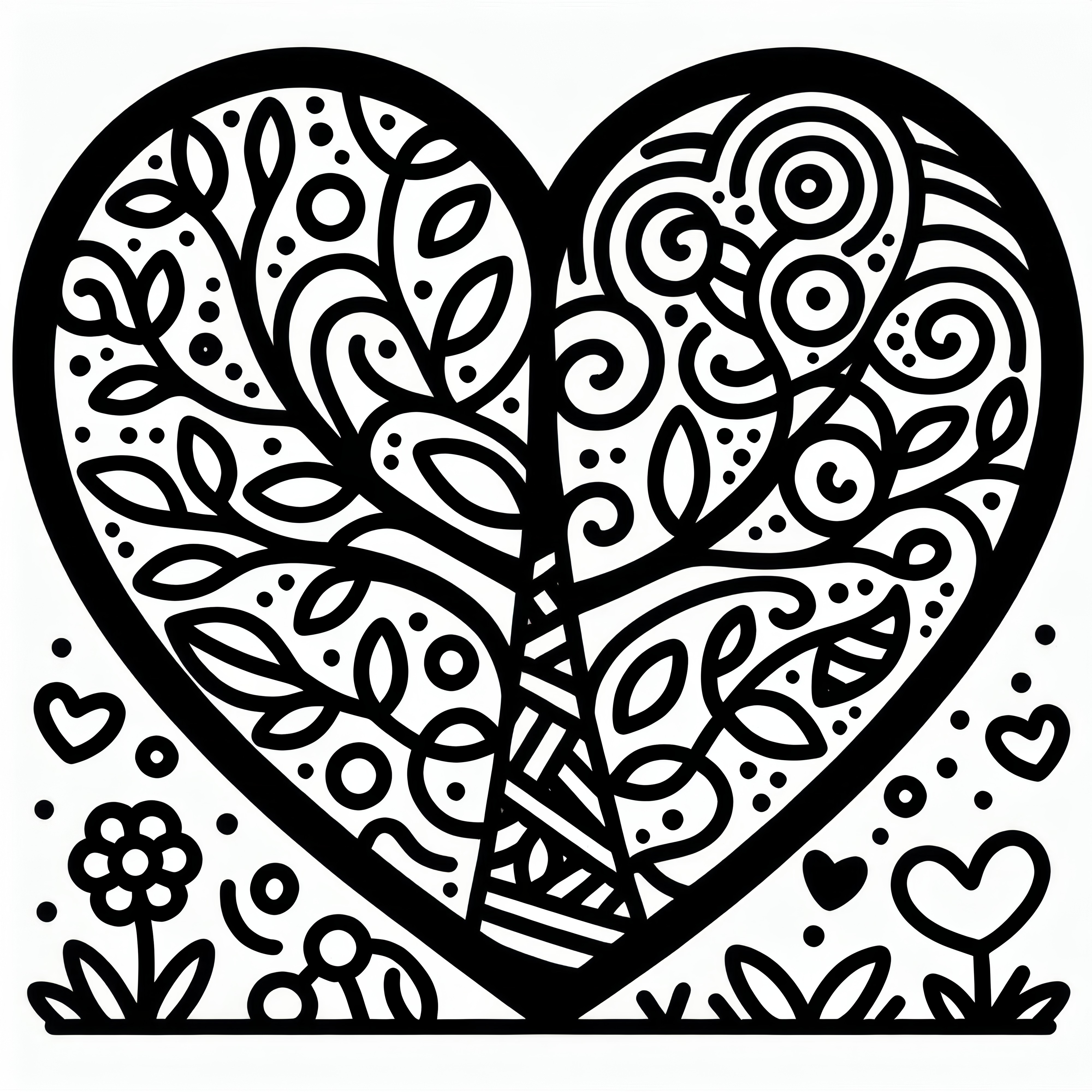 Tree in heart shape for Valentine's Day: Coloring page (Free) Tree in the shape of a heart for Valentine's Day: Coloring template (Free)
