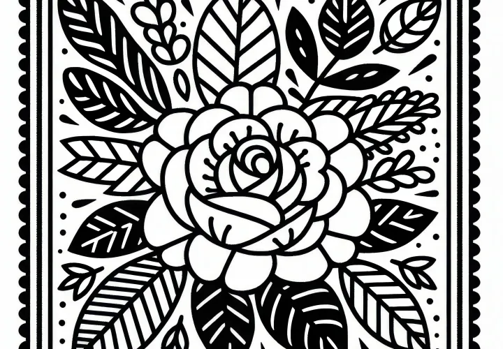 Rose blossom for Valentine's Day: Simple coloring template (Free)