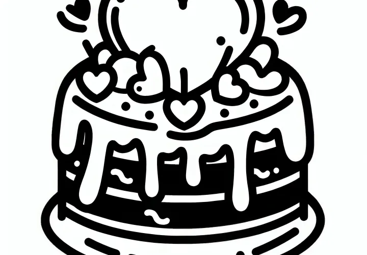 Heart on cake for Valentine's Day: Simple coloring picture for free download