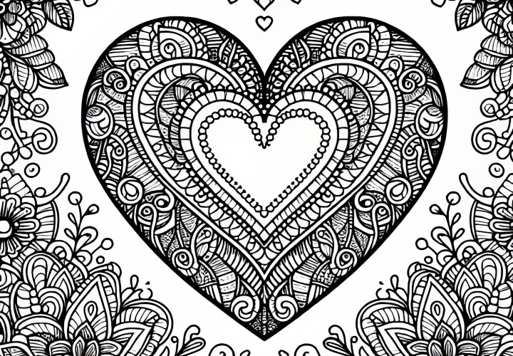 Heart for Valentine's Day: Complex Coloring Page (Free)