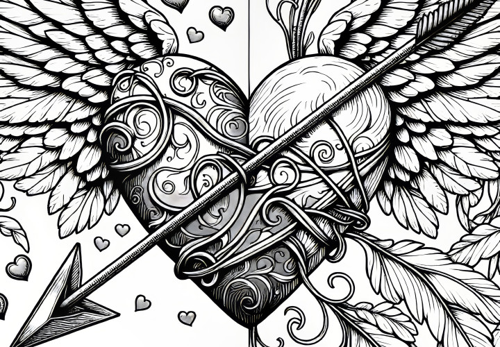 Heart with Cupid's arrow: Valentine's Day coloring page for download (free)