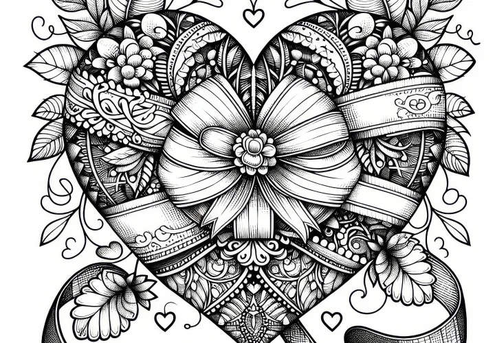 Heart with bow: Coloring page free for Valentine's Day