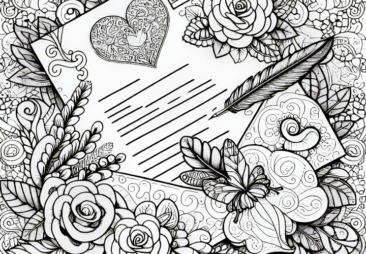 Love letter for Valentine's Day: Coloring page to download (Free)