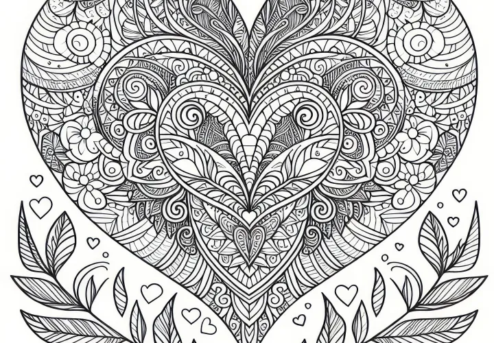 Ornate heart as a coloring page for Valentine's Day (Free)