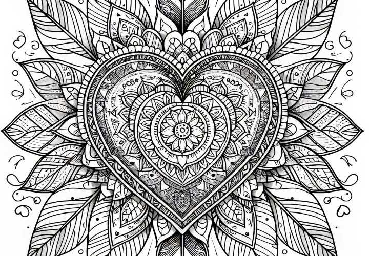 Heart Mandala for Valentine's Day: Coloring page available for free download