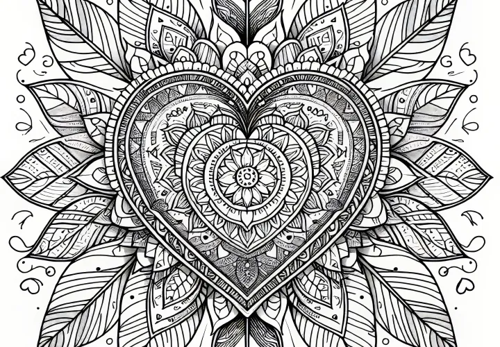 Heart Mandala for Valentine's Day: Coloring page available for free download