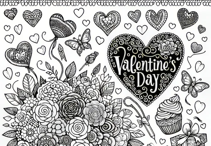 Valentine's Day lettering: Coloring page free to download