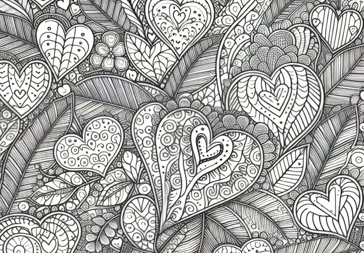 Many hearts in the pattern: Valentine's Day coloring page (Free)